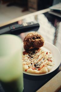 Close-up of served food in plate