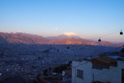 Scenic view of town against sky during sunset