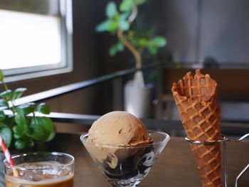 Close-up of dessert on table