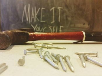 Close-up of objects on table