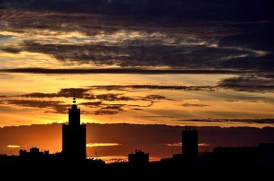 Silhouette buildings against sky during sunset