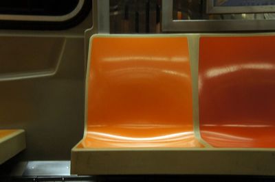Close-up of empty seats on table