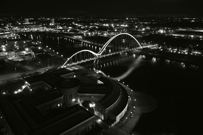 High angle view of illuminated city at night