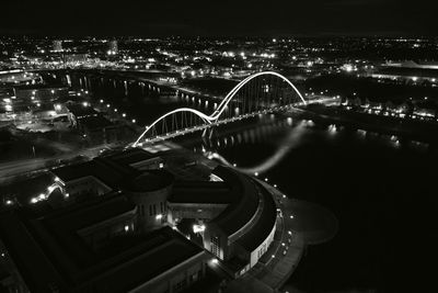 High angle view of illuminated city at night