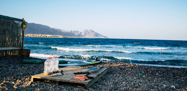 Scenic view of sea against clear sky