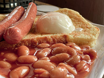 Close-up of breakfast served in plate