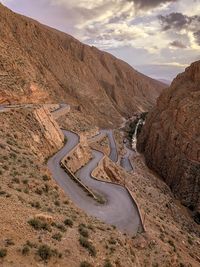 Scenic view of curve road at dades gorges in the atlas mountains, morocco 