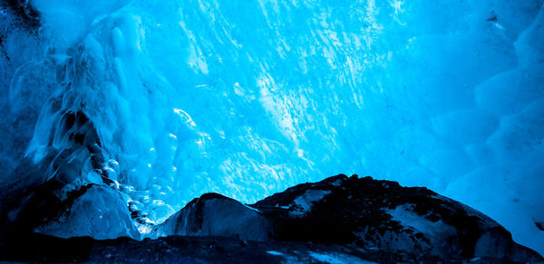 Close-up of frozen water in cave