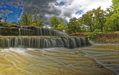 Scenic view of waterfall against sky