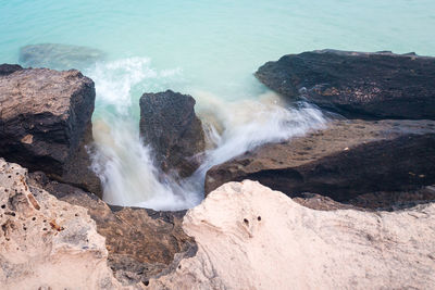 High angle view of rocks in sea