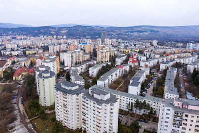 Aerial view a residential area with flat of blocks built in the cummunism. cluj napoca, romania