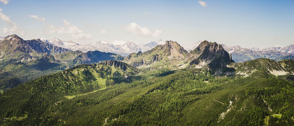 Scenic view of mountains peaks against sky