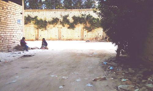 People in front of trees