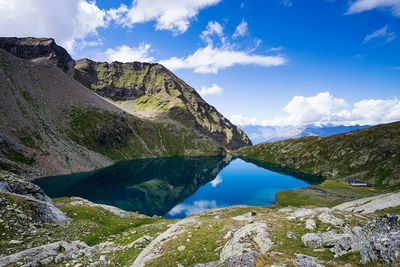 Scenic view of mountains against cloudy sky