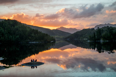 Scenic view of lake against sky during sunset