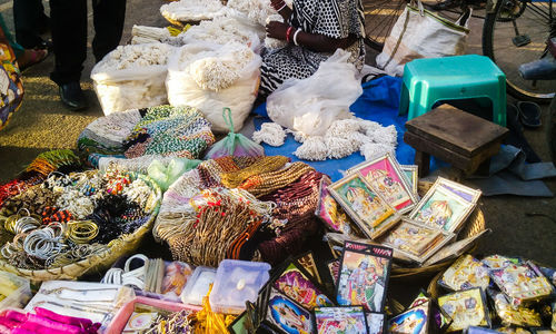 High angle view of multi colored for sale in market