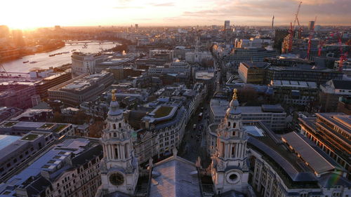 High angle view of buildings in city