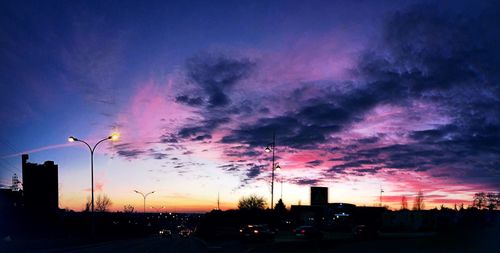 Silhouette of city at sunset