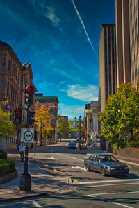 View of city street and buildings