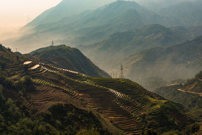 Scenic view of rice paddy mountains against sky