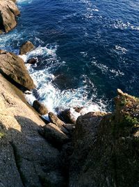 High angle view of rocks in sea