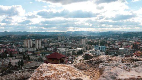 High angle view of townscape against sky