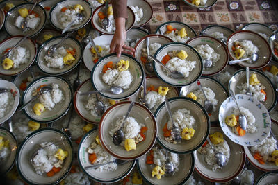 High angle view of food on table