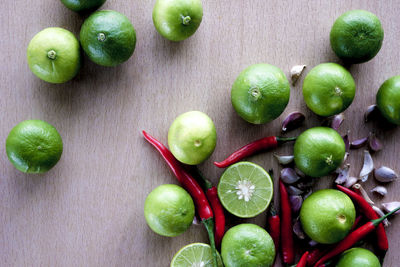 High angle view of apples on table