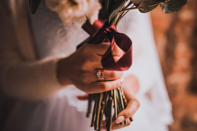 Cropped hand of woman holding plant