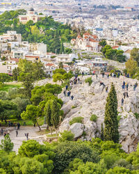 High angle view of buildings in town