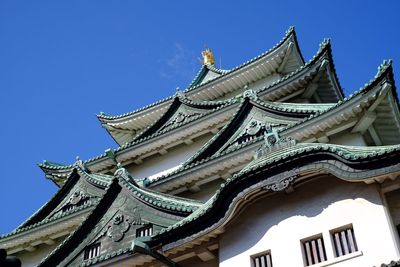 Low angle view of nagoya castle against clear blue sky