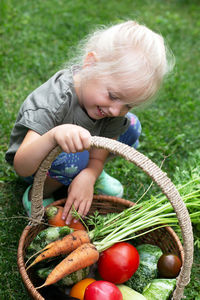 Girl holding ice cream in basket