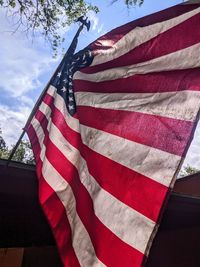 Low angle view of flag against sky