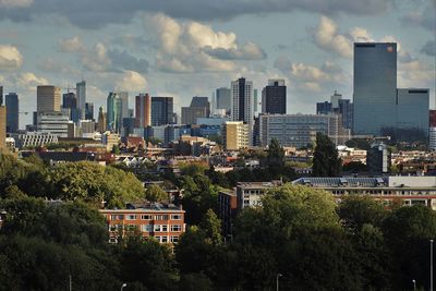 High angle view of city against sky