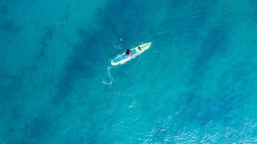 High angle view of man swimming in sea