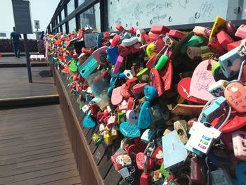 Close-up of multi colored umbrellas