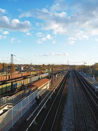 High angle view of railroad tracks against sky