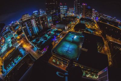 View of illuminated buildings at night