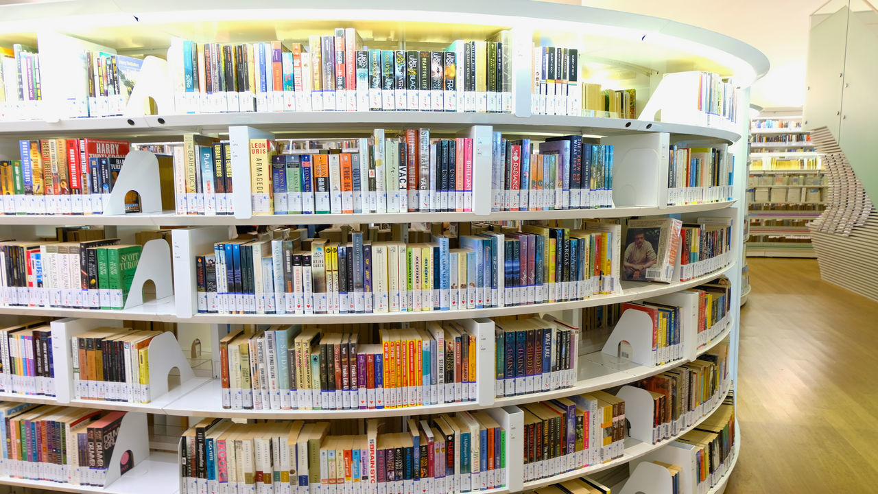 VIEW OF BOOKS IN LIBRARY