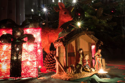 Illuminated christmas tree at night