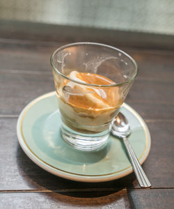 Close-up of dessert in glass on table