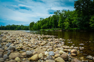 Pebbles on the shore of river