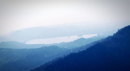 High angle view of mountains against sky