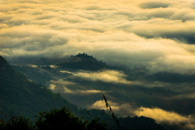 Scenic view of mountains against sky during sunset