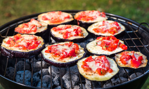 Close-up of pizza on barbecue