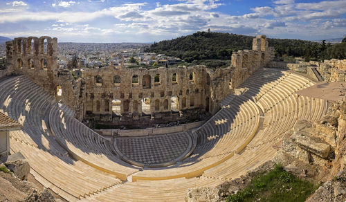 High angle view of ruins against sky in city