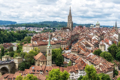 High angle view of townscape against sky