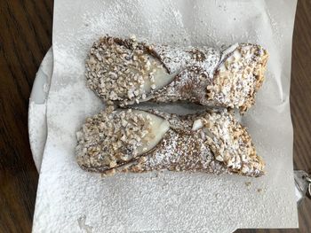 High angle view of sicilian cannoli on table