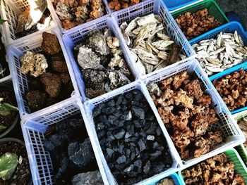 High angle view of food for sale at market stall