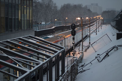 High angle view of illuminated bridge